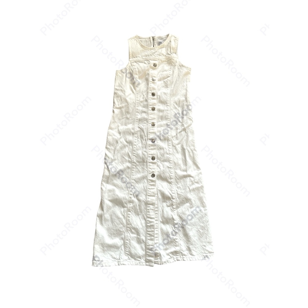 Zara XS White Denim Button Down Maxi Dress NWT